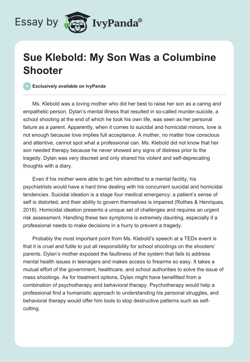 Sue Klebold: My Son Was a Columbine Shooter. Page 1