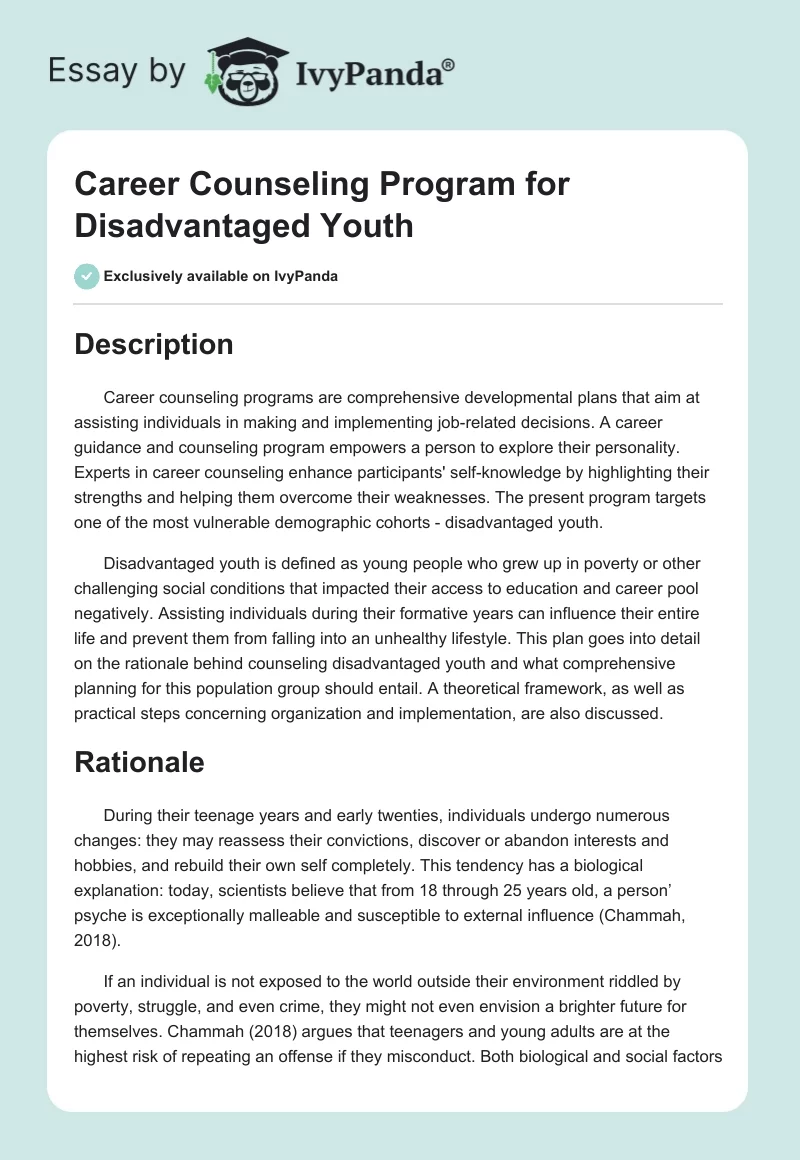 Career Counseling Program for Disadvantaged Youth. Page 1