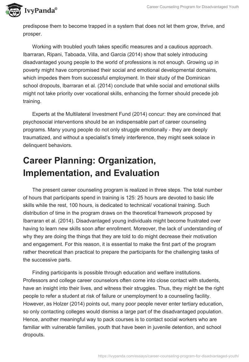 Career Counseling Program for Disadvantaged Youth. Page 2