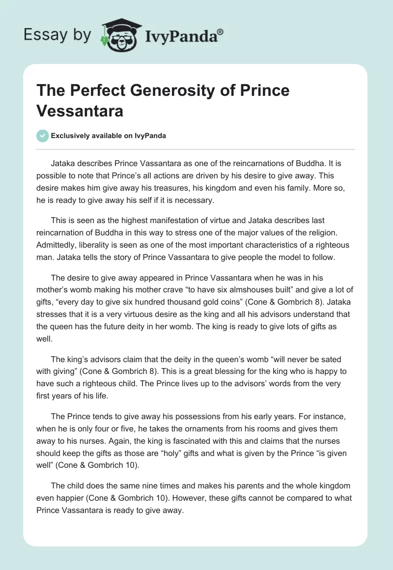 The Perfect Generosity of Prince Vessantara. Page 1