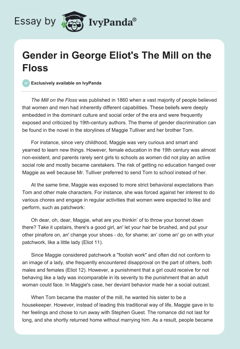 Gender in George Eliot's "The Mill on the Floss". Page 1