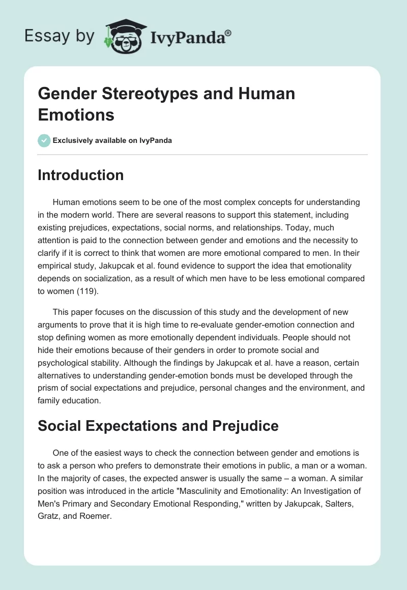 Gender Stereotypes and Human Emotions. Page 1