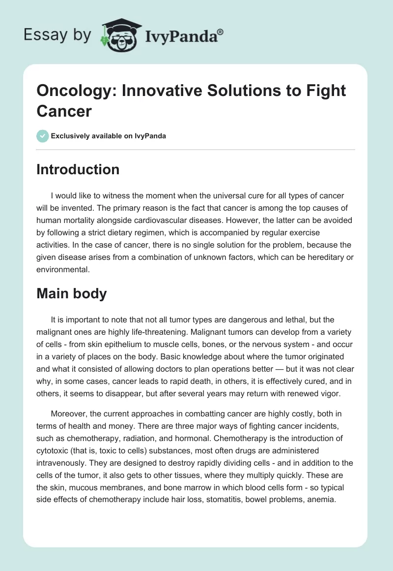 Oncology: Innovative Solutions to Fight Cancer. Page 1