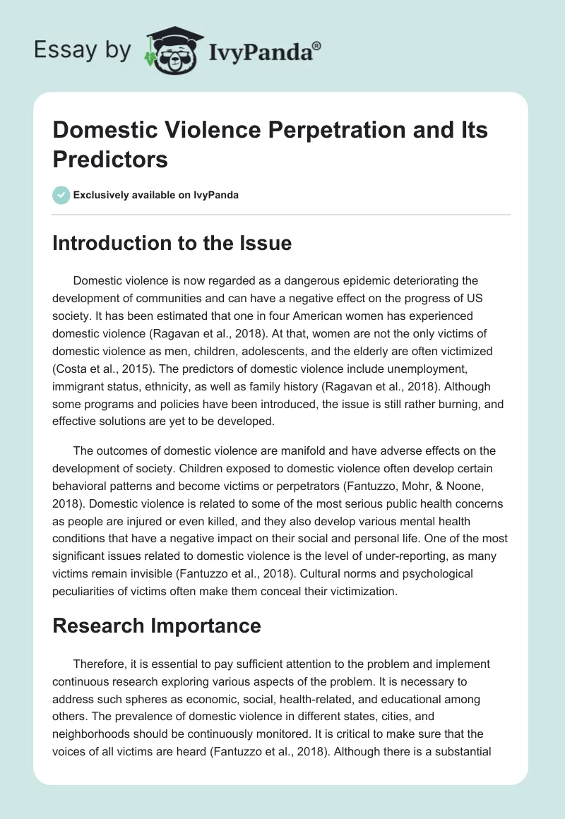 Domestic Violence Perpetration and Its Predictors. Page 1