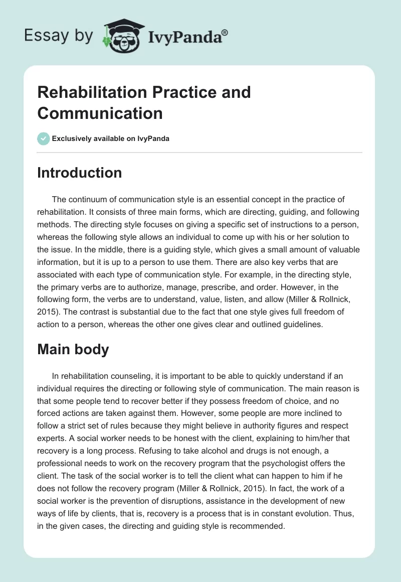 Rehabilitation Practice and Communication. Page 1