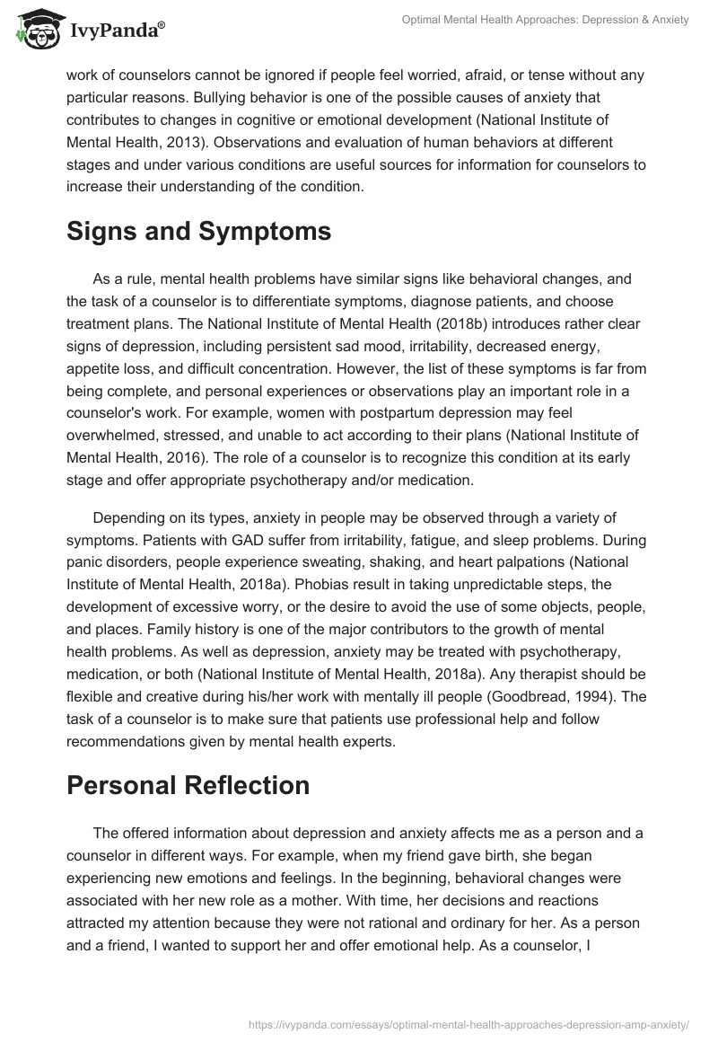 Optimal Mental Health Approaches: Depression & Anxiety. Page 2