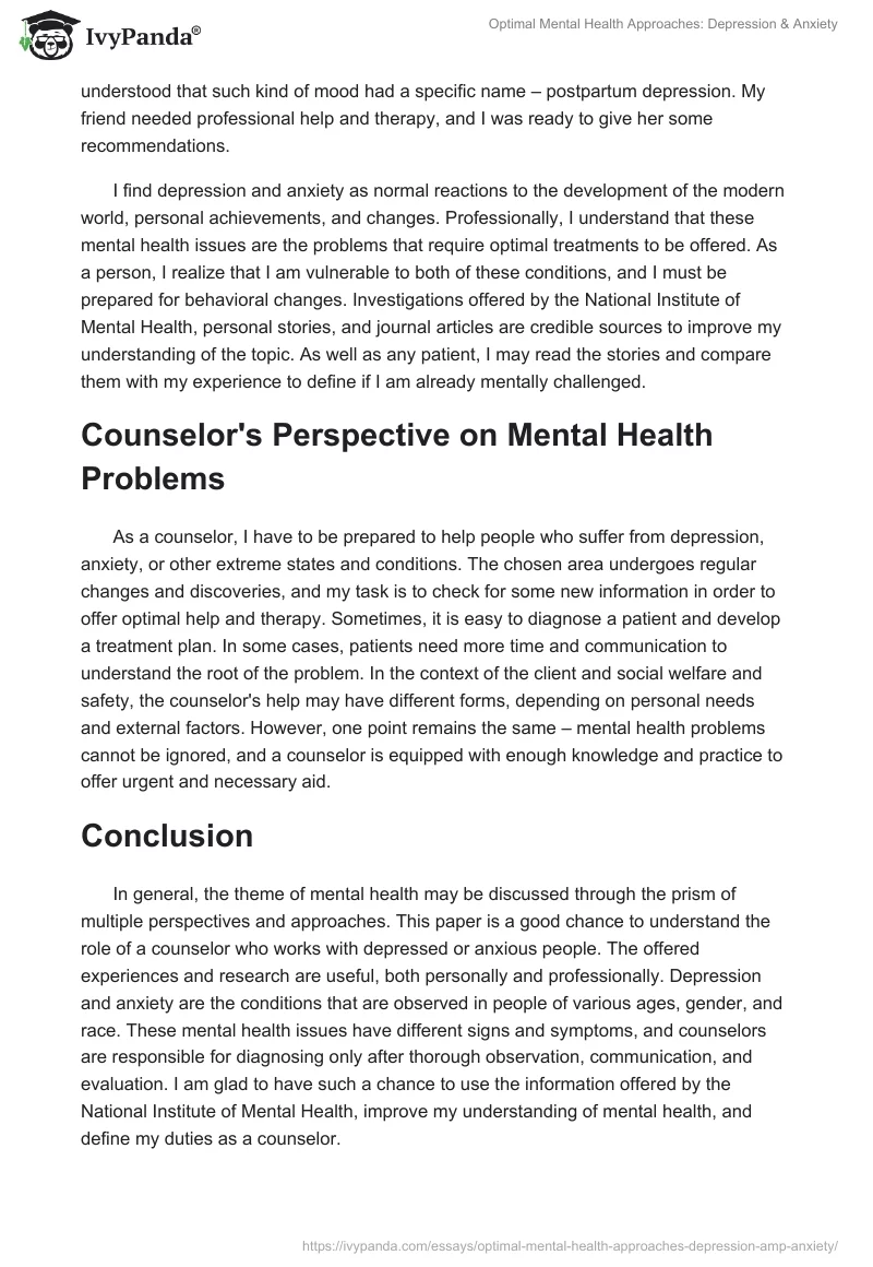 Optimal Mental Health Approaches: Depression & Anxiety. Page 3