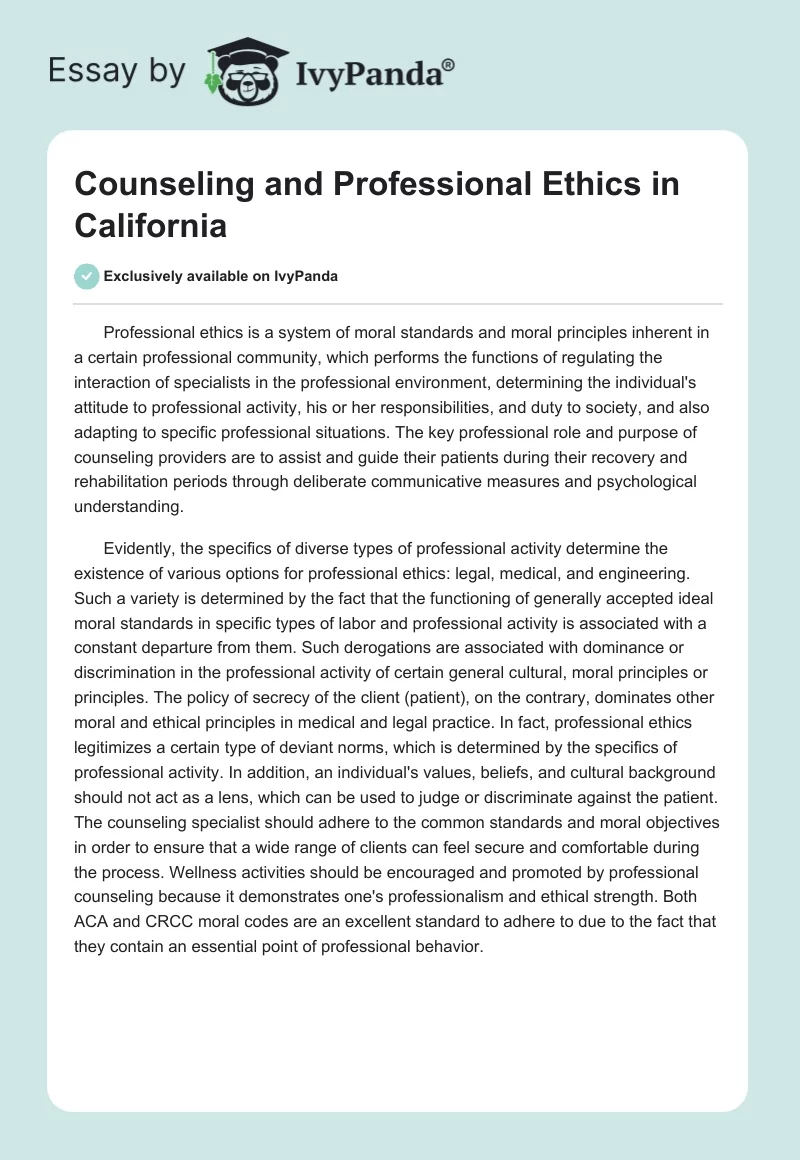Counseling and Professional Ethics in California. Page 1