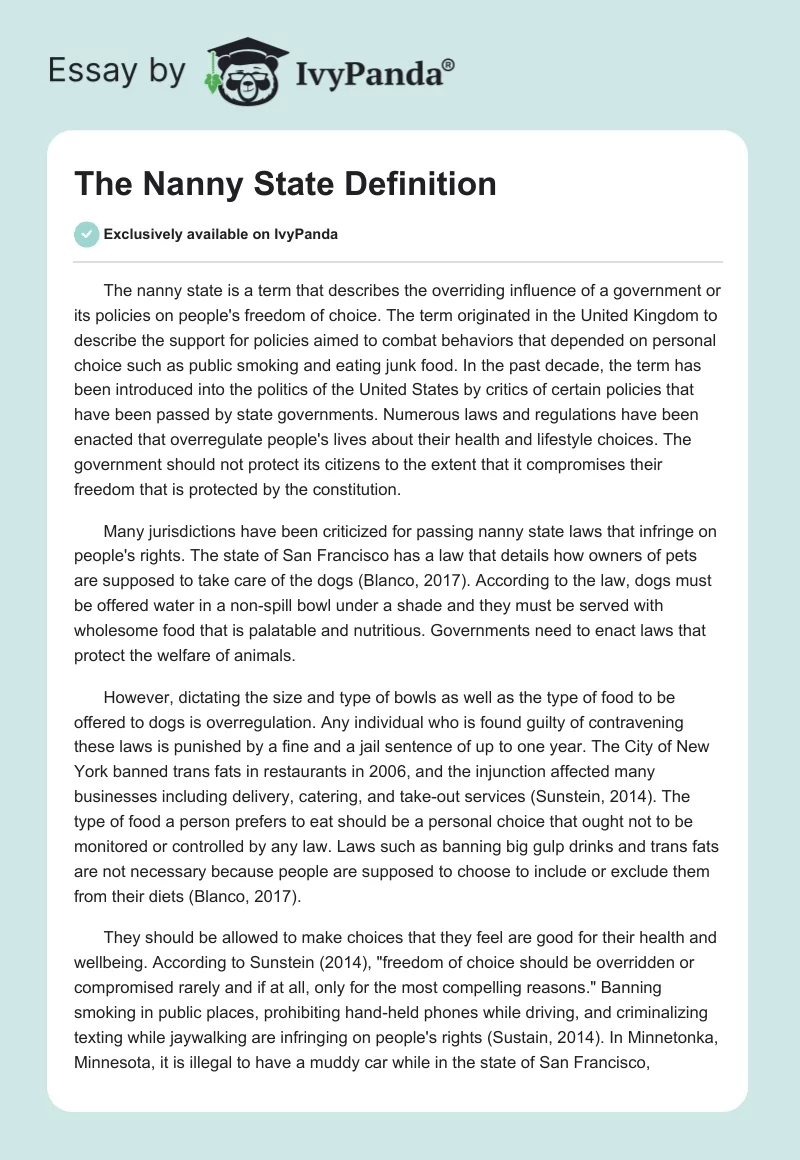 The Nanny State Definition. Page 1