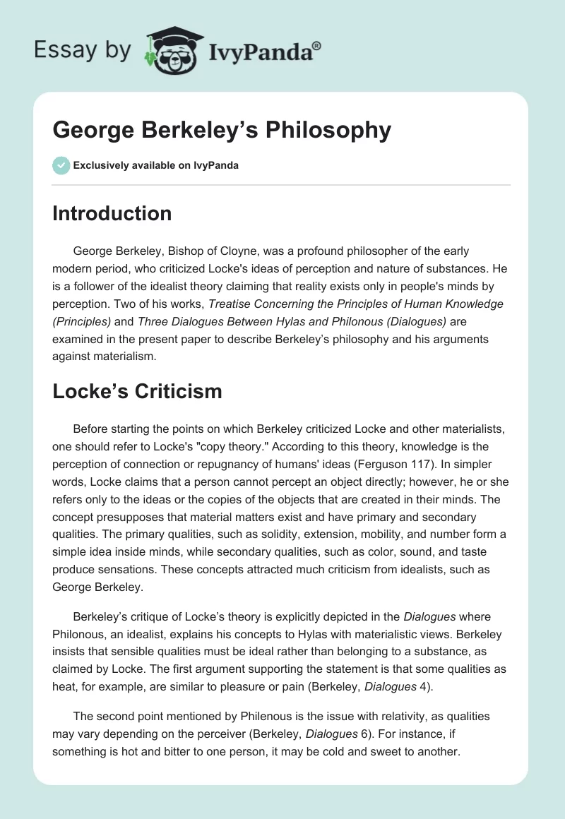 George Berkeley’s Philosophy. Page 1
