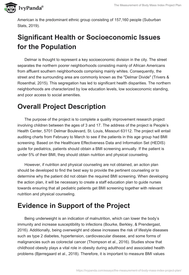 The Measurement of Body Mass Index Project Plan. Page 2