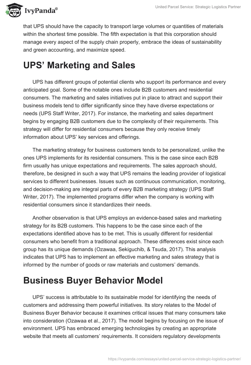 United Parcel Service: Strategic Logistics Partner. Page 2