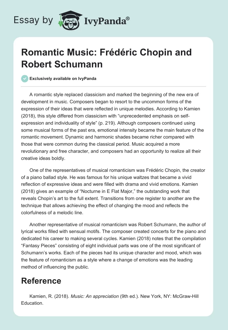 Romantic Music: Frédéric Chopin and Robert Schumann. Page 1