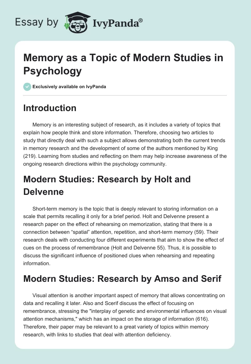 Memory as a Topic of Modern Studies in Psychology. Page 1