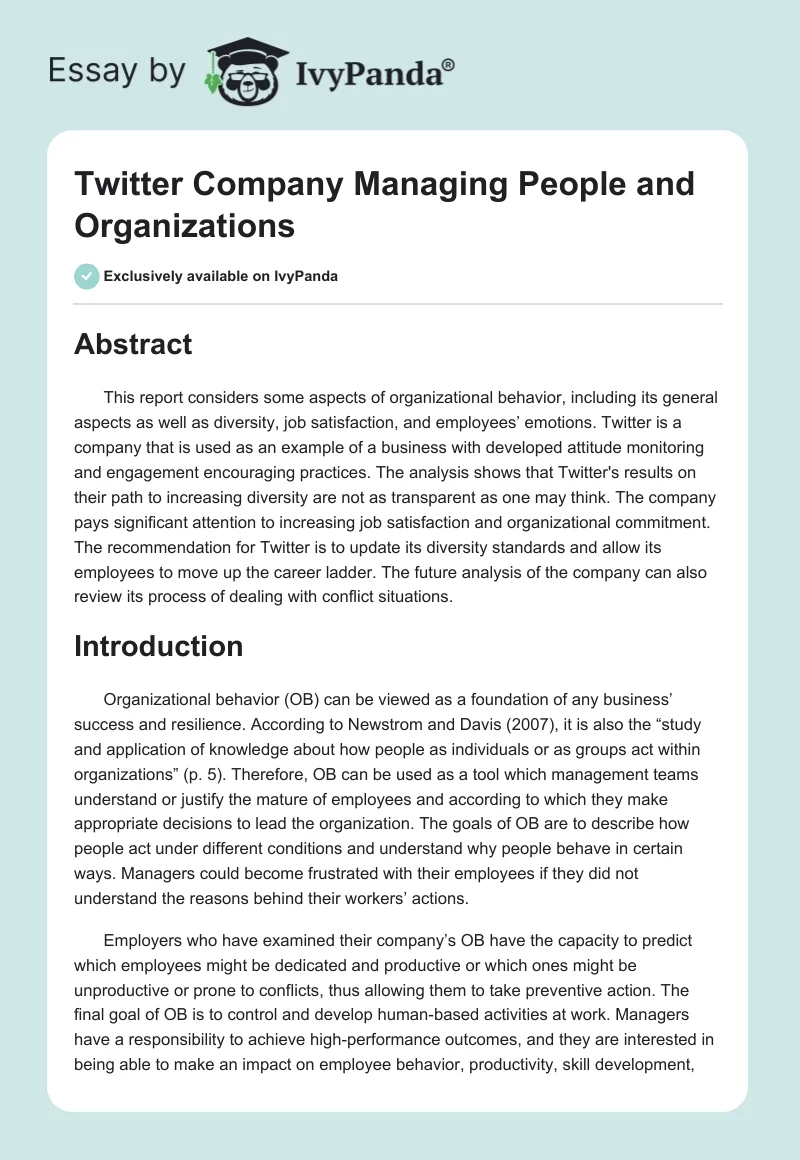 Twitter Company Managing People and Organizations. Page 1