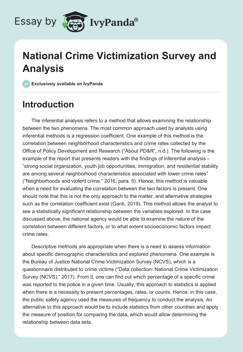 National Crime Victimization Survey and Analysis. Page 1