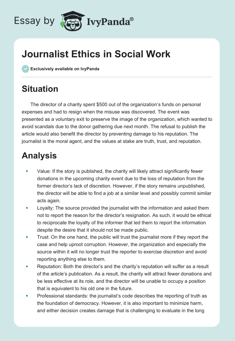Journalist Ethics in Social Work. Page 1