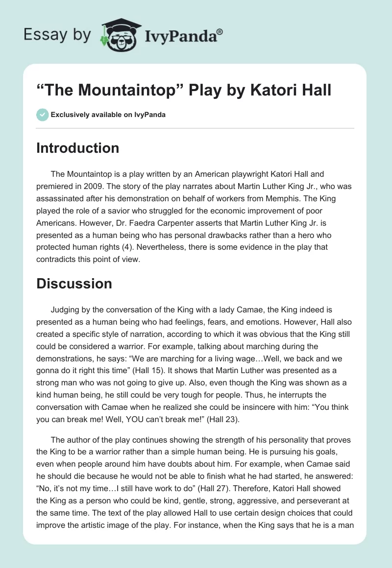 “The Mountaintop” Play by Katori Hall. Page 1