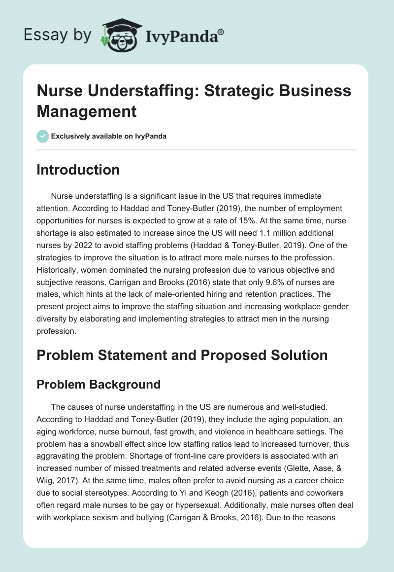 Nurse Understaffing: Strategic Business Management. Page 1