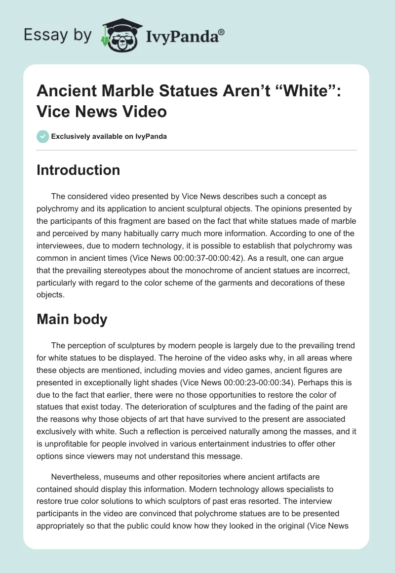 Ancient Marble Statues Aren’t “White”: Vice News Video. Page 1