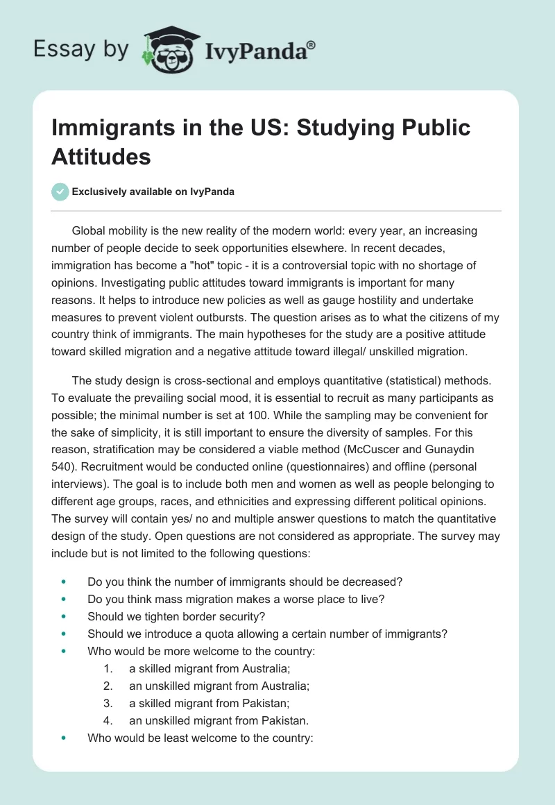 Immigrants in the US: Studying Public Attitudes. Page 1