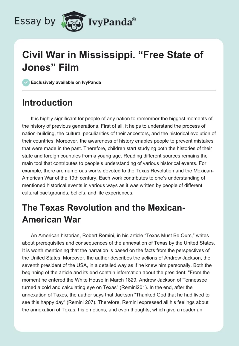Civil War in Mississippi. “Free State of Jones” Film. Page 1
