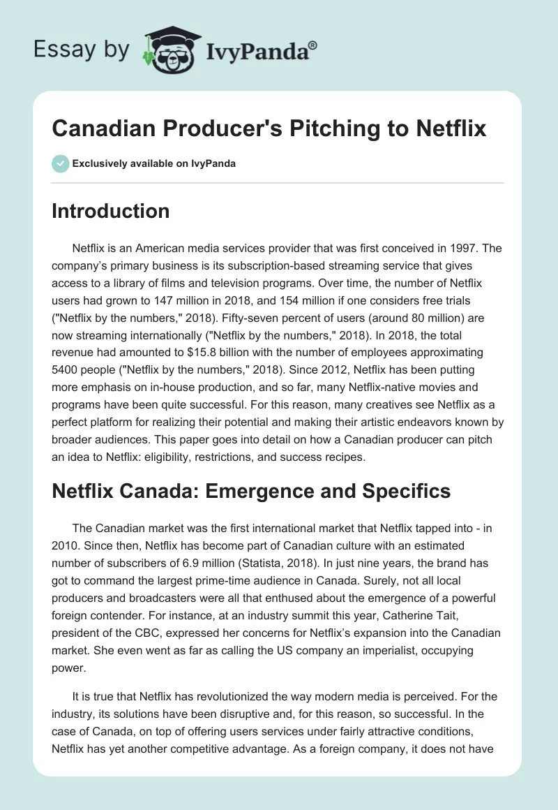 Canadian Producer's Pitching to Netflix. Page 1