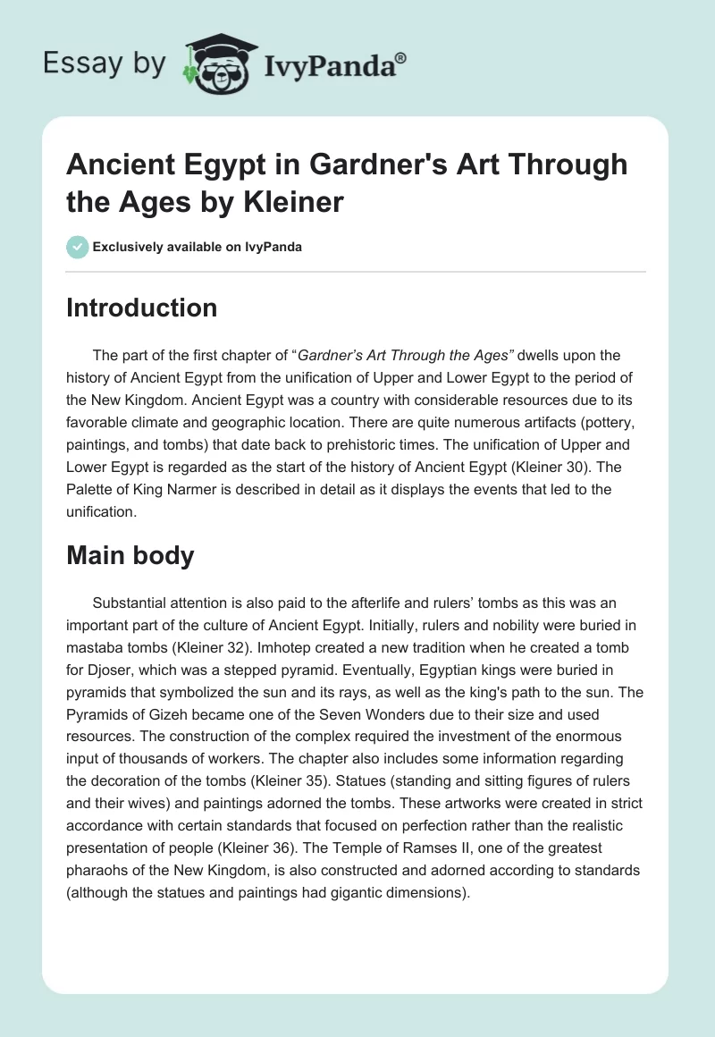Ancient Egypt in "Gardner's Art Through the Ages" by Kleiner. Page 1