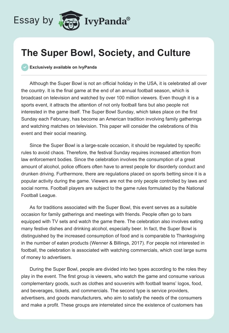 The Super Bowl, Society, and Culture. Page 1