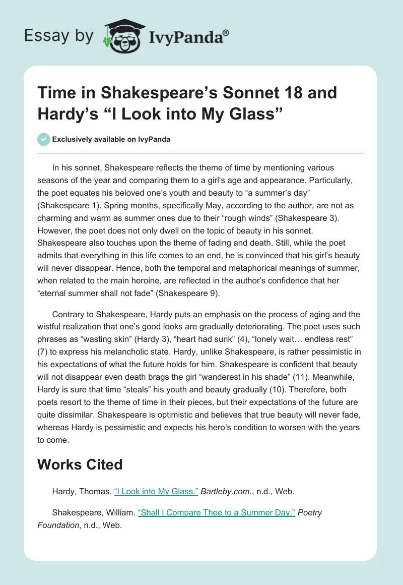 Time in Shakespeare’s Sonnet 18 and Hardy’s “I Look into My Glass”. Page 1