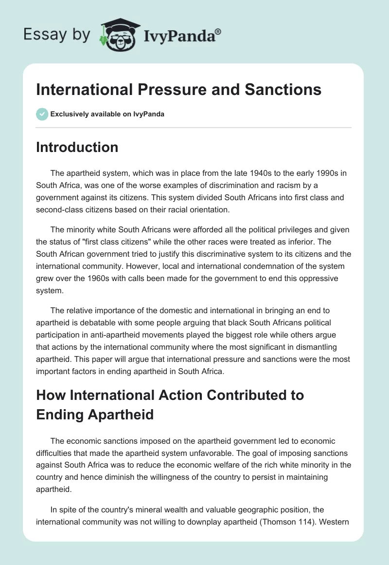 International Pressure and Sanctions. Page 1