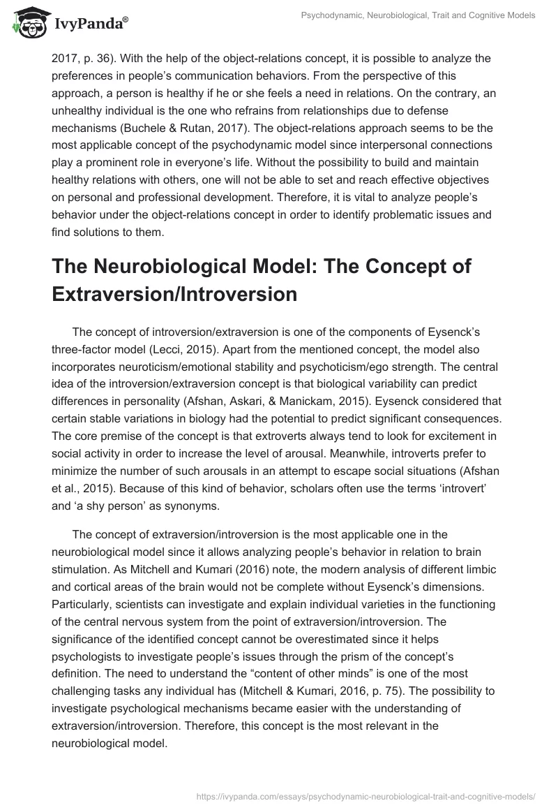 Psychodynamic, Neurobiological, Trait and Cognitive Models. Page 2
