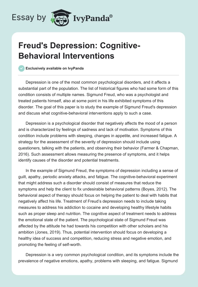 Freud's Depression: Cognitive-Behavioral Interventions. Page 1