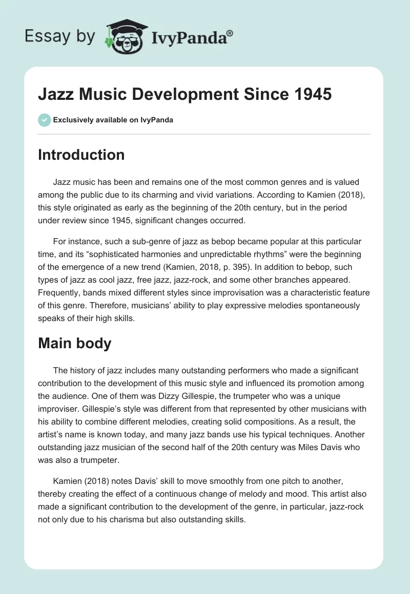 Jazz Music Development Since 1945. Page 1