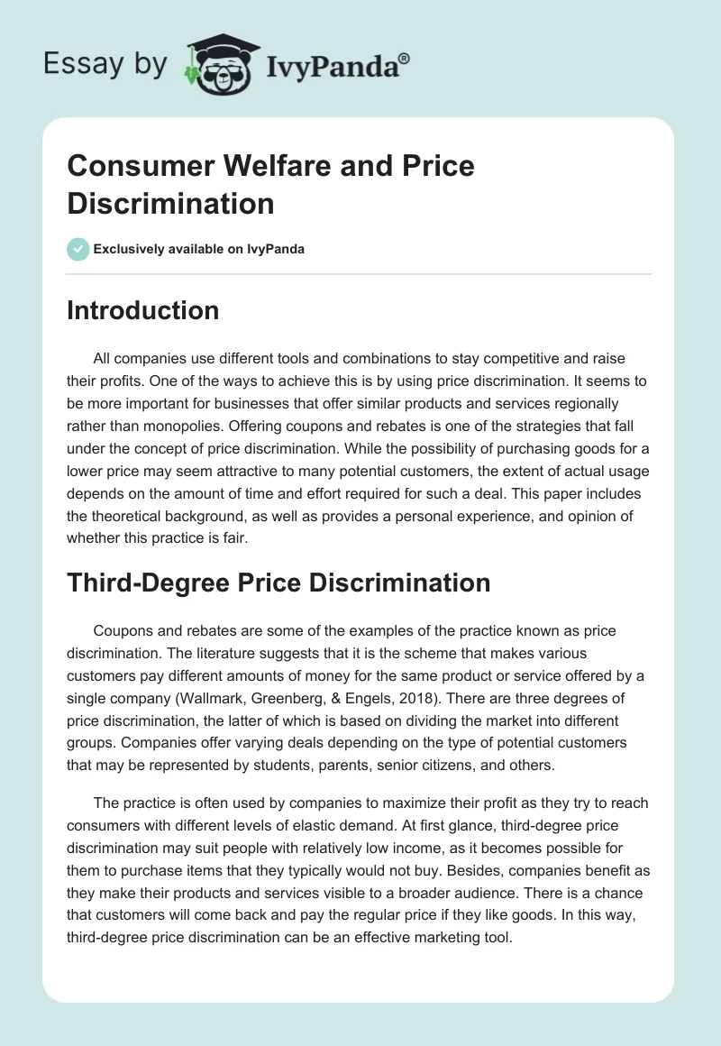 Consumer Welfare and Price Discrimination. Page 1