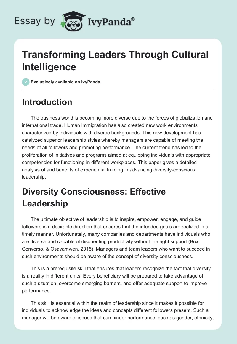 Transforming Leaders Through Cultural Intelligence. Page 1
