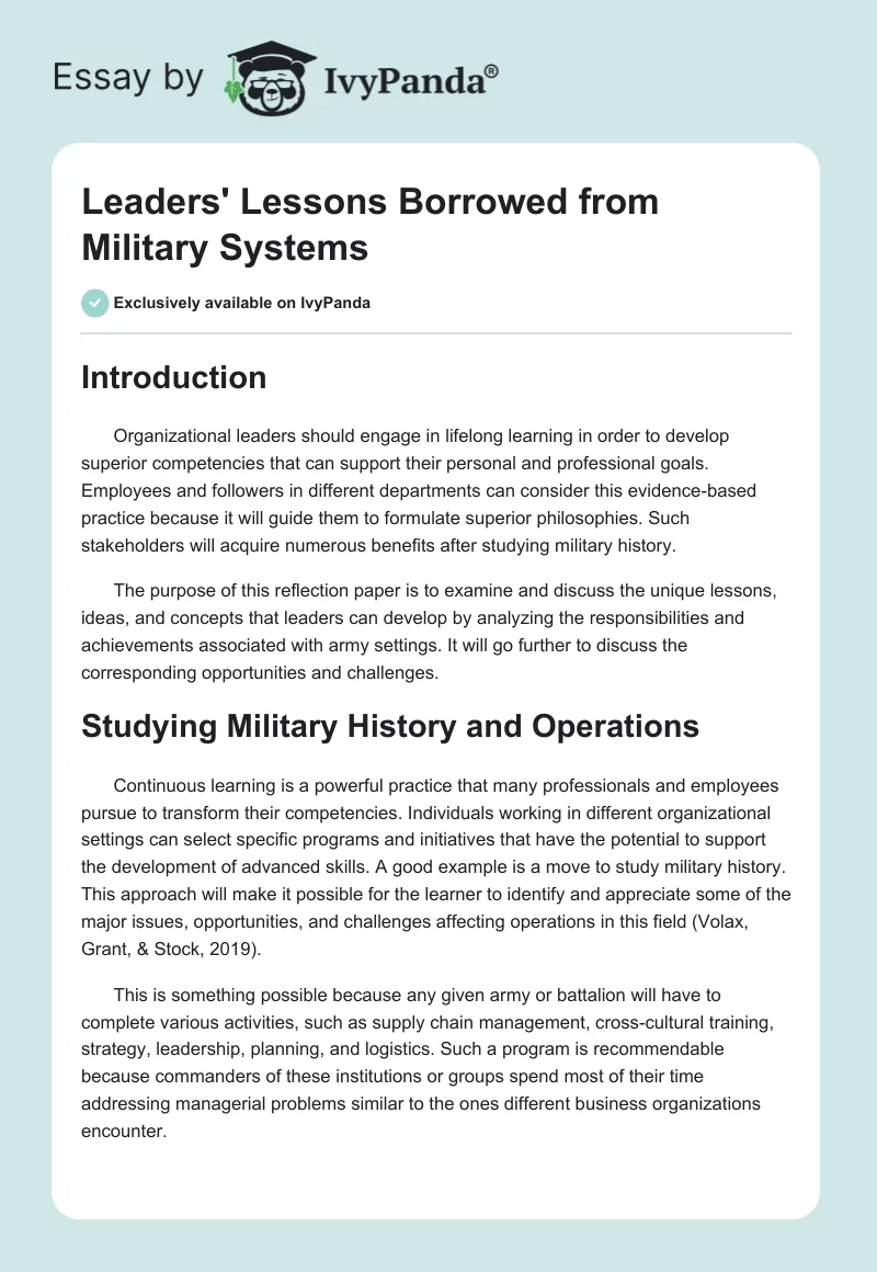 Leaders' Lessons Borrowed From Military Systems. Page 1