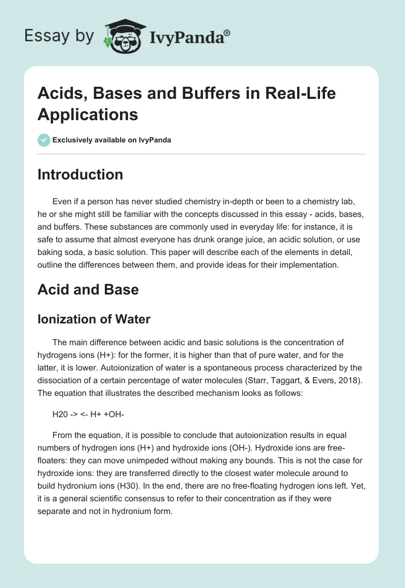Acids, Bases and Buffers in Real-Life Applications. Page 1
