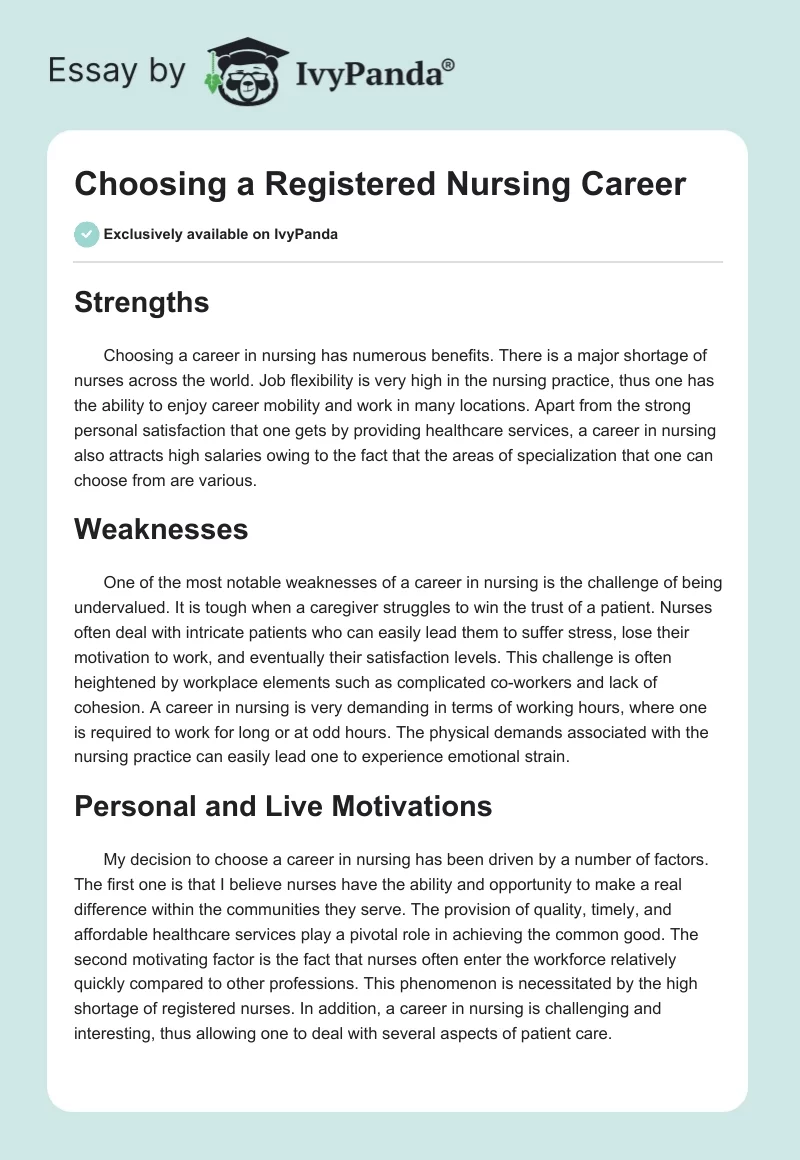 Choosing a Registered Nursing Career. Page 1