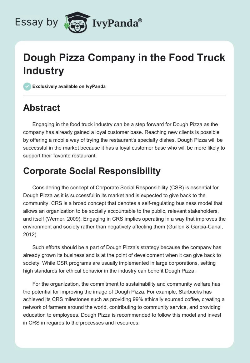 Dough Pizza Company in the Food Truck Industry. Page 1