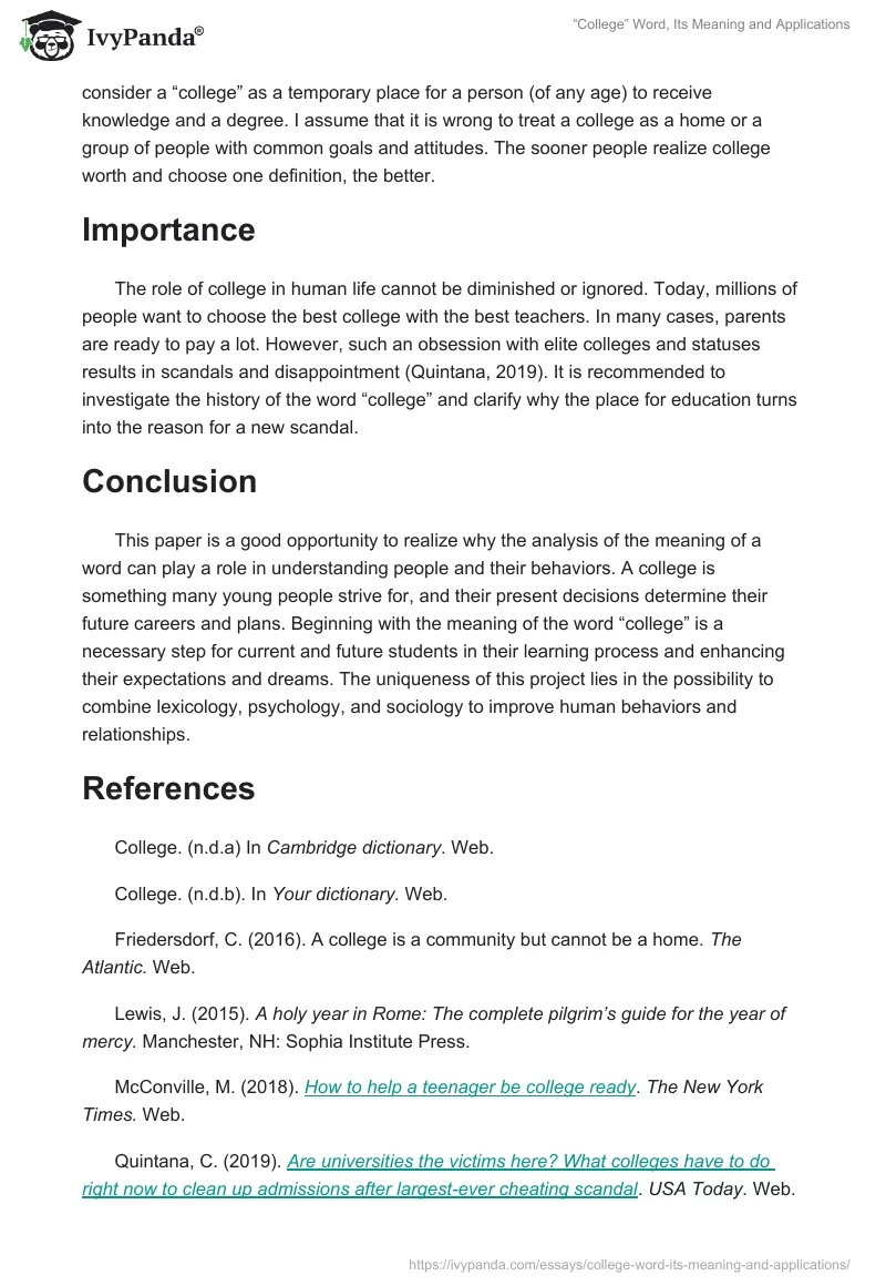 “College” Word, Its Meaning and Applications. Page 3