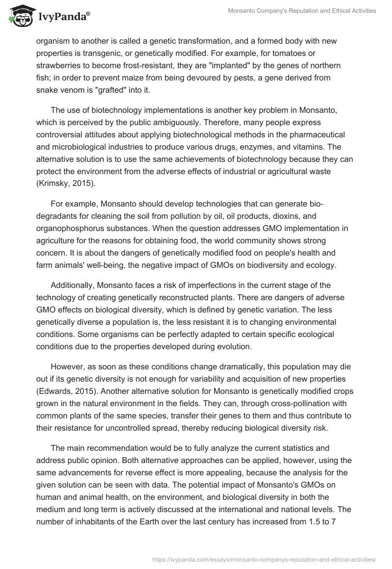 Monsanto Company's Reputation and Ethical Activities. Page 2