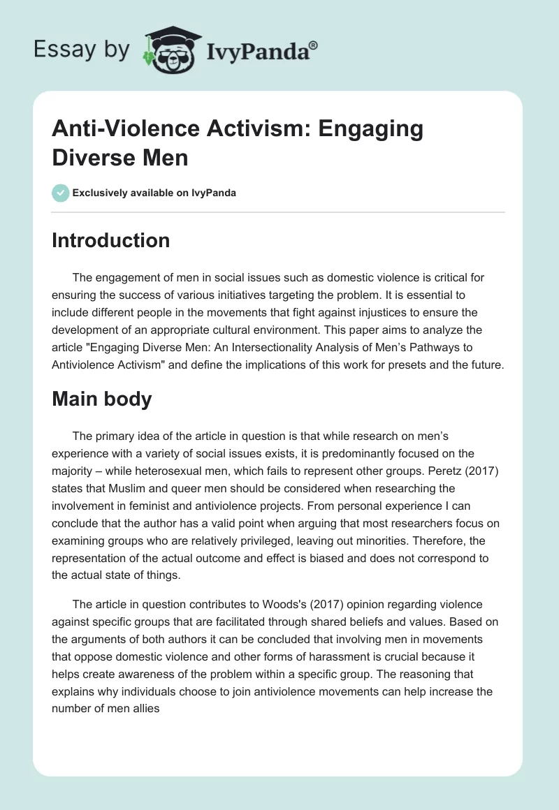 Anti-Violence Activism: Engaging Diverse Men. Page 1