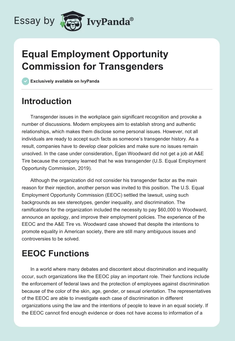 Equal Employment Opportunity Commission for Transgenders. Page 1
