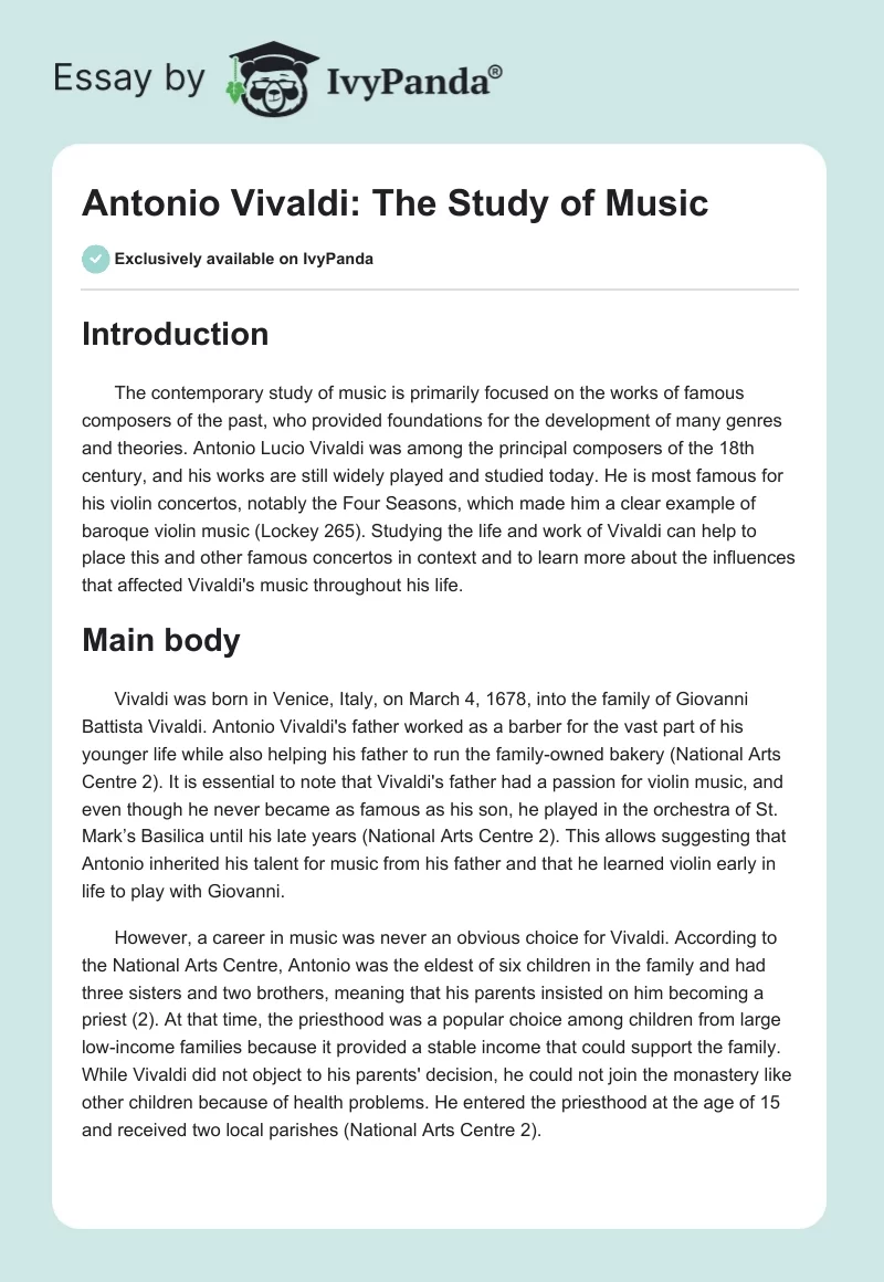 Antonio Vivaldi: The Study of Music. Page 1