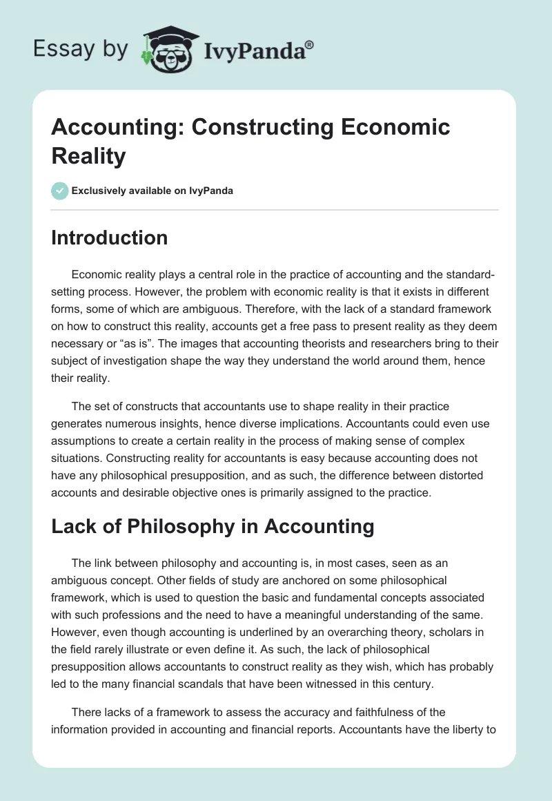 Accounting: Constructing Economic Reality. Page 1