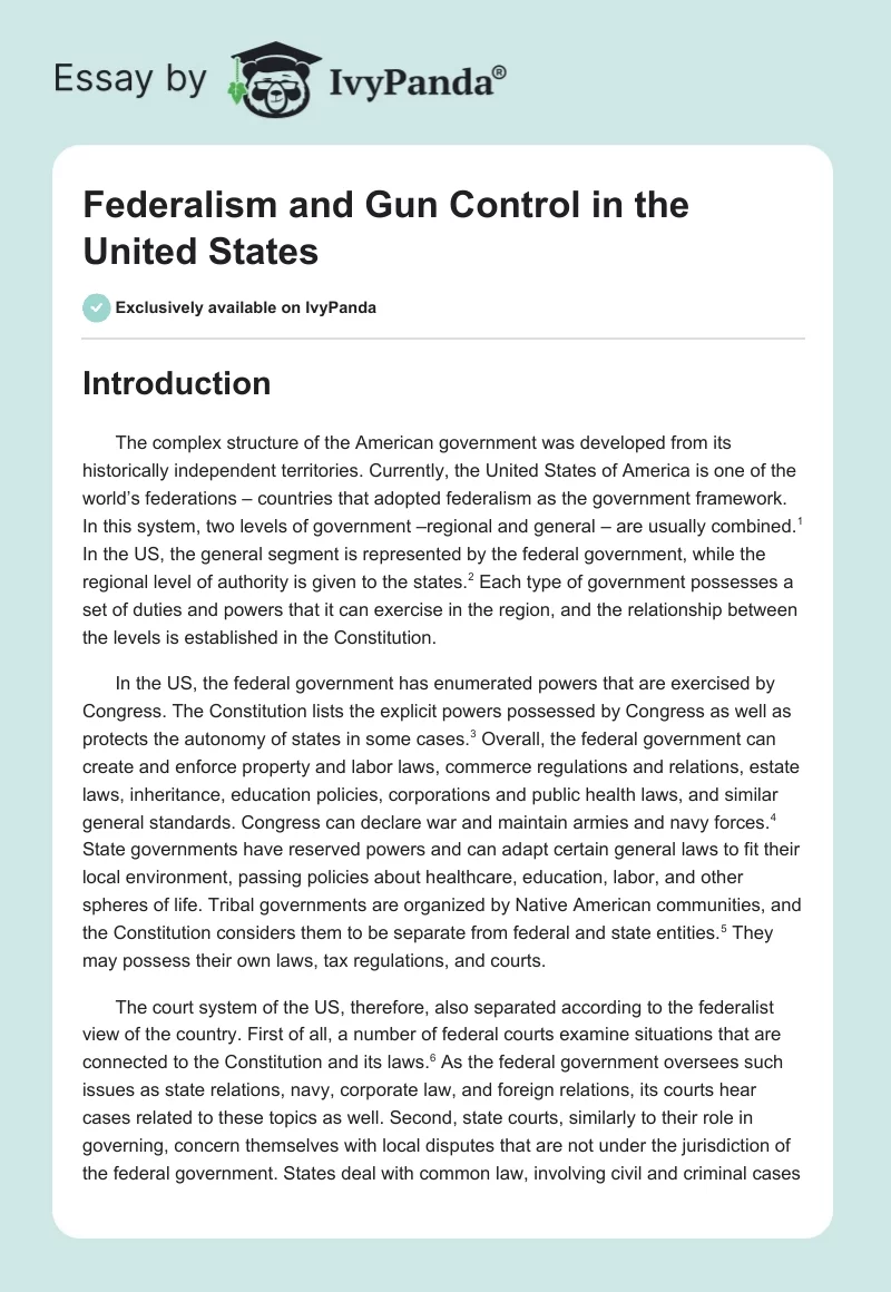 Federalism and Gun Control in the United States. Page 1