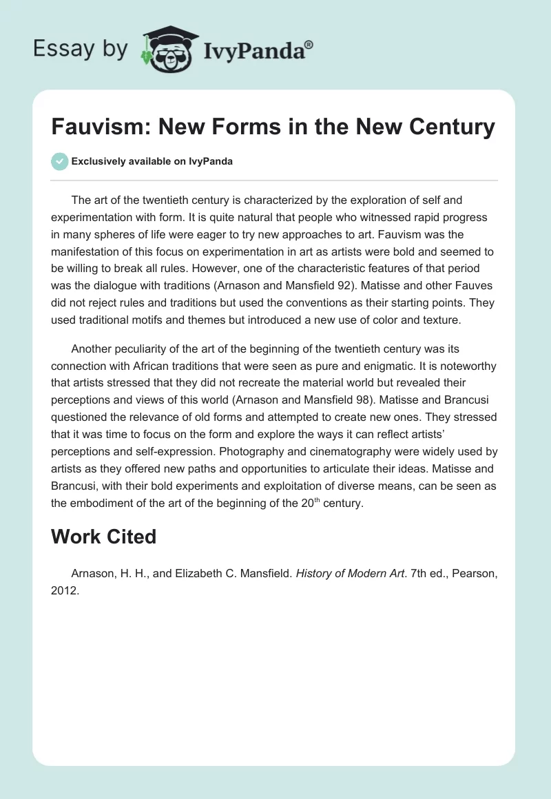 Fauvism: New Forms in the New Century. Page 1