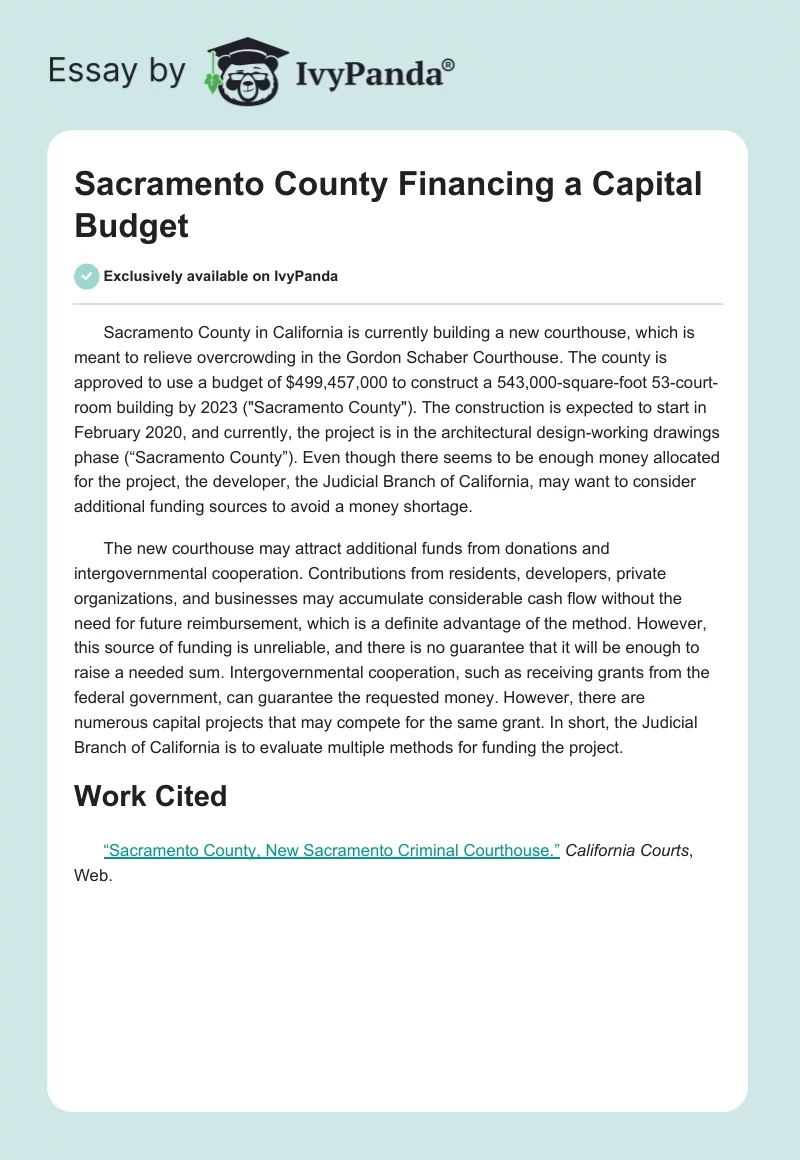 Sacramento County Financing a Capital Budget. Page 1