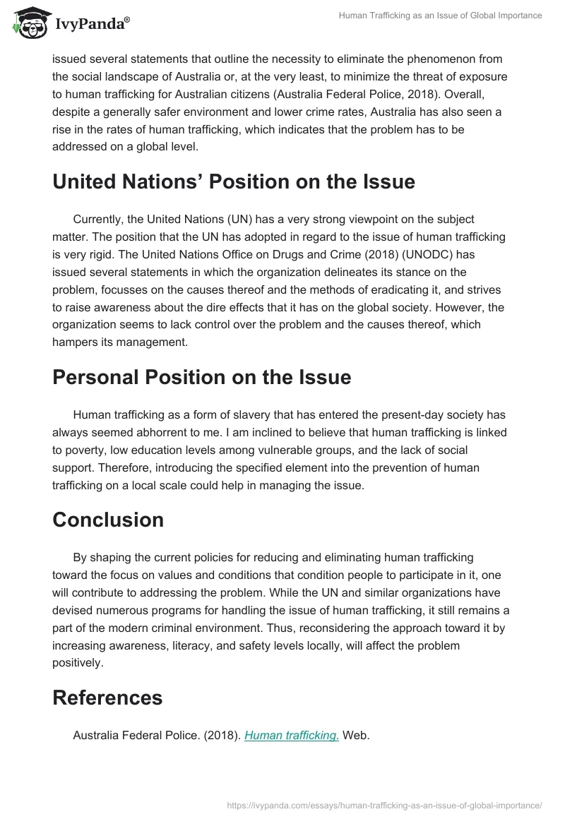 Human Trafficking as an Issue of Global Importance. Page 2